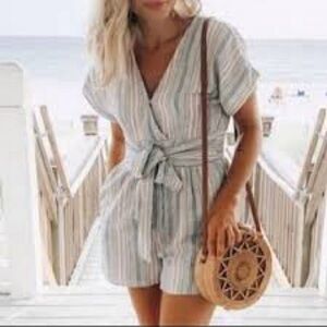 American Eagle NWT cotton & linen blend striped romper size S